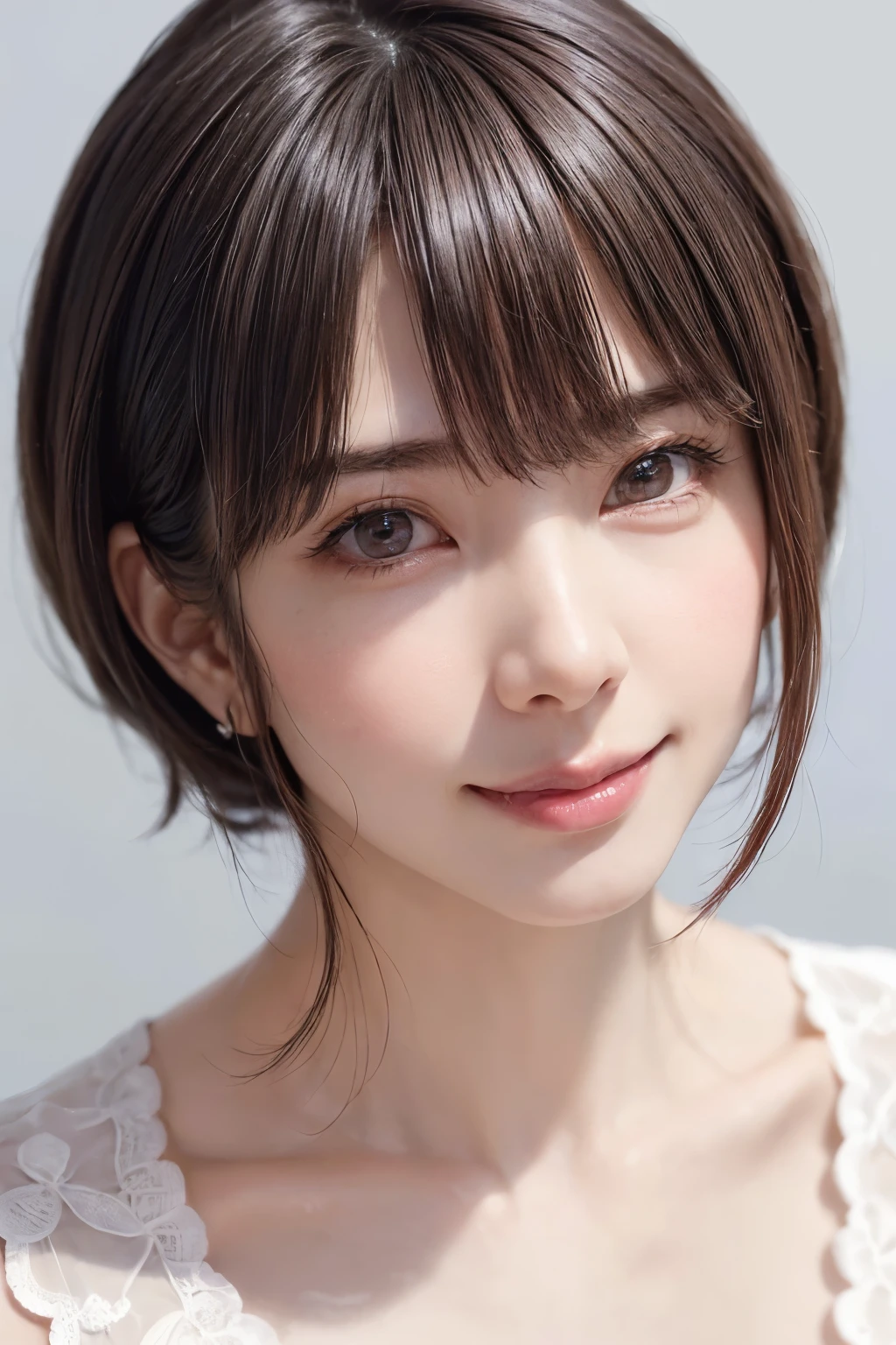 (software:1.8、masterpiece, Highest quality),1 person, alone, hyper Realistic, Realistic,Realistic, Looking at the audience, Light brown eyes:1.4,Brunette Short Bob Hair with highly detailed shiny hair, Brightly colored winter clothes, Lepangas:1.4), Outdoor, Mouth closed, Upper Body、big chest eye、eyelash、{Hugeな|big chest|Hugeなな|Mega} whole :2, chestの谷間:2、(((big chest eye、Short Bob Hair、Highlights from Students、Looking at the audience、She is very beautiful and cute、Show me your ears、Long neck、smile、Close your mouth and smile、Bangs and beautiful teeth)))、Ideal body type、(Nothing is drawn、A very beautiful pure white background:1.6)、美しいLong neck:1.4、(({Huge|big|Hugeな|Mega} chest, chestの谷間:2、Upper Bodyは服を着ていない:1.6))、(((Portraiture:2)))、Perfect Anatomy