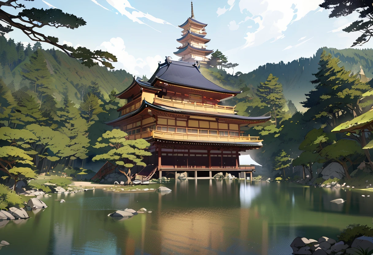 Anime Style,landscape,Kinkakuji Temple,Highest quality,masterpiece,Concept Art