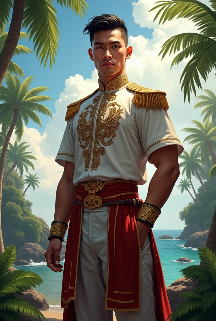 Strong Malay admiral,Young,wearing Malay attire,Baju melayu,Southeast asia looks