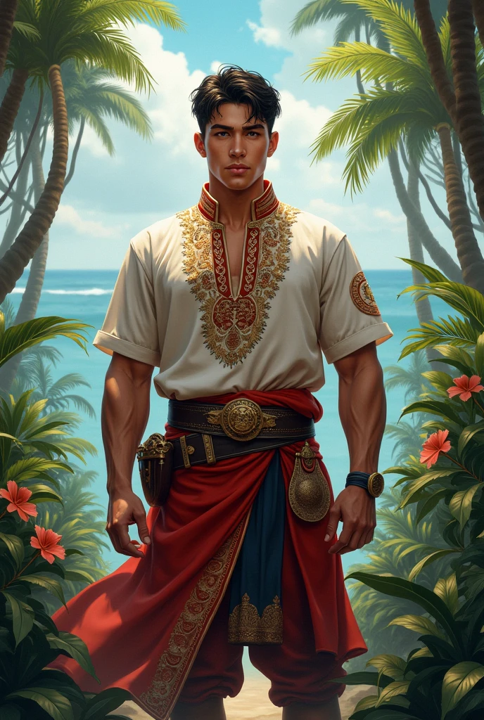 Strong Malay admiral,Young,wearing Malay attire,Baju melayu,Southeast asia looks