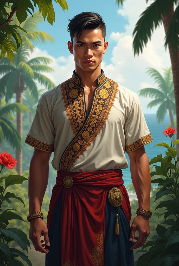 Strong Malay admiral,Young,wearing Malay attire,Baju melayu,Southeast asia looks