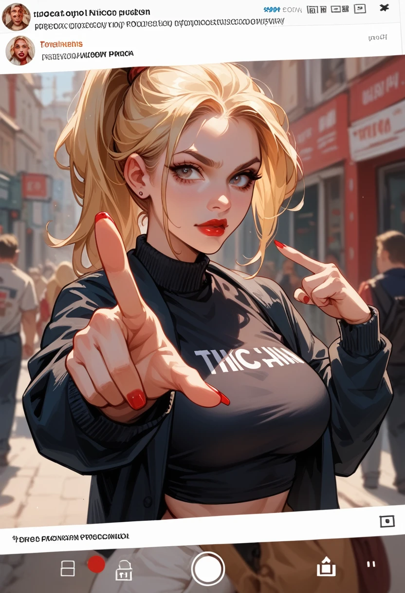 score_9, score_8_up, score_7_up, score_6_up, thicc female, perfect body, propaganda style image, russian propaganda poster, pointing at camera, ponytail, busty, blonde hair, red lips, red fingernails 