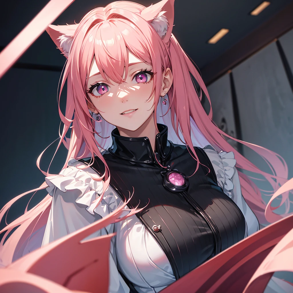 Anime characters pink hair brown eyes young girl masterpiece best quality long hair big breasts cute sister --auto --s2