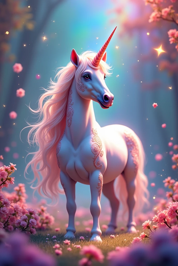 Photo with a unicorn in it's wolrd with much glitter and everything rainbow