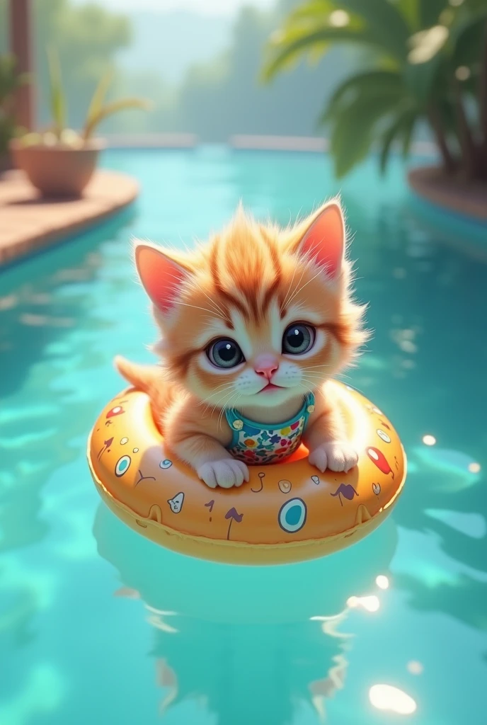 Swim ring　Swimwear　kitten　whole body
