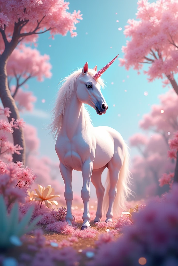 Photo with a unicorn in it's wolrd with much glitter and everything rainbow pink