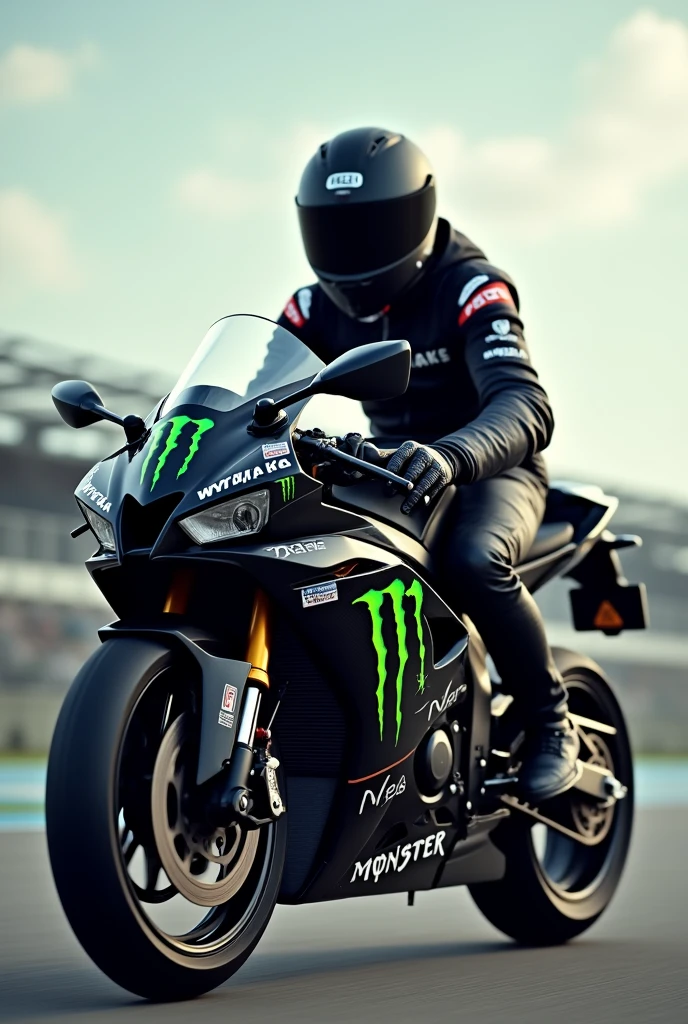 yamaha yzf r1 with monster energy logo & rider with agv helmet