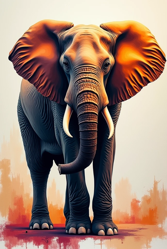 Create a 45 degree portrait of an elephant in a bold impressionistic painted style with vibrant colors on the body of elephants