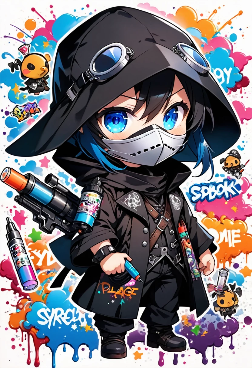 ((graffiti:1.5), (crayon:1.3), (extremely bad drawing:1.5)), white background,
(syringe,guns, star, graffiti on my face),
( chibi, chibi anime, spoken musical text),BREAK chibi-boy,((wearing plague-doctor costume),(plague-doctor's beak-mask)),goggles glow blue,black hood and lab-coat, mecha arm,