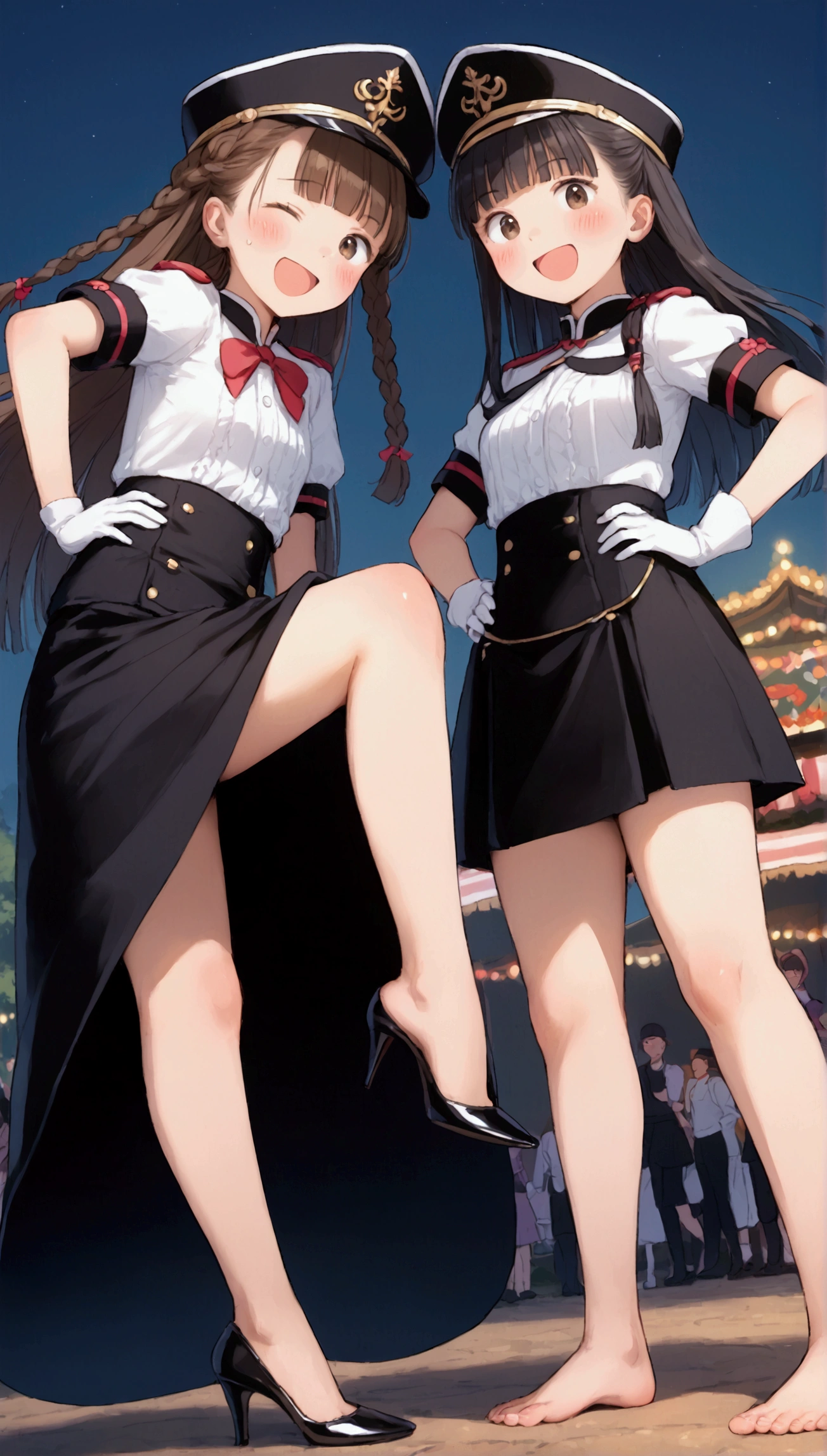 Ground View,giantesscity,tifa,giantesscity,giant girl 50000 feet high，Have a pair of ultra long legs,bending down,picking up small men,small men under her feet,a pair of huge breasts，Wearing a pair of Mary Jane heels，A look of enjoyment，Beautiful appearance，Exquisite makeup，quality，8k，高quality，Perfect proportion, Cinema lighting，film grain，Fuji colors，8k，textured skin，Super details，high detail，high quality，high resolution，explode，fake smile