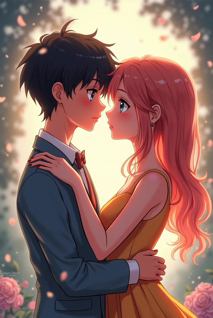 Anime couple hugging
