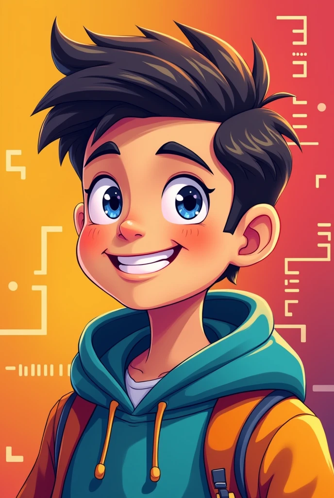 Cartoon face of a programmer boy for profile pic eye catchy with shocking reactt