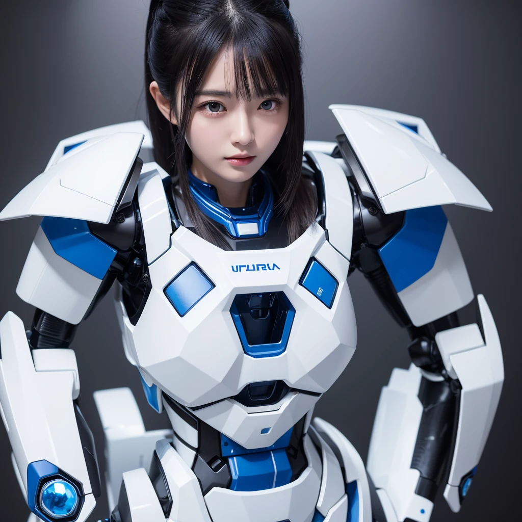 Highest quality,masterpiece,Ultra-high resolution, Very detailed, 8k,Beautiful 2 Japanese woman:1.5,Black Hair、 (White and blue robot suit, Plump, Slightly thicker)
