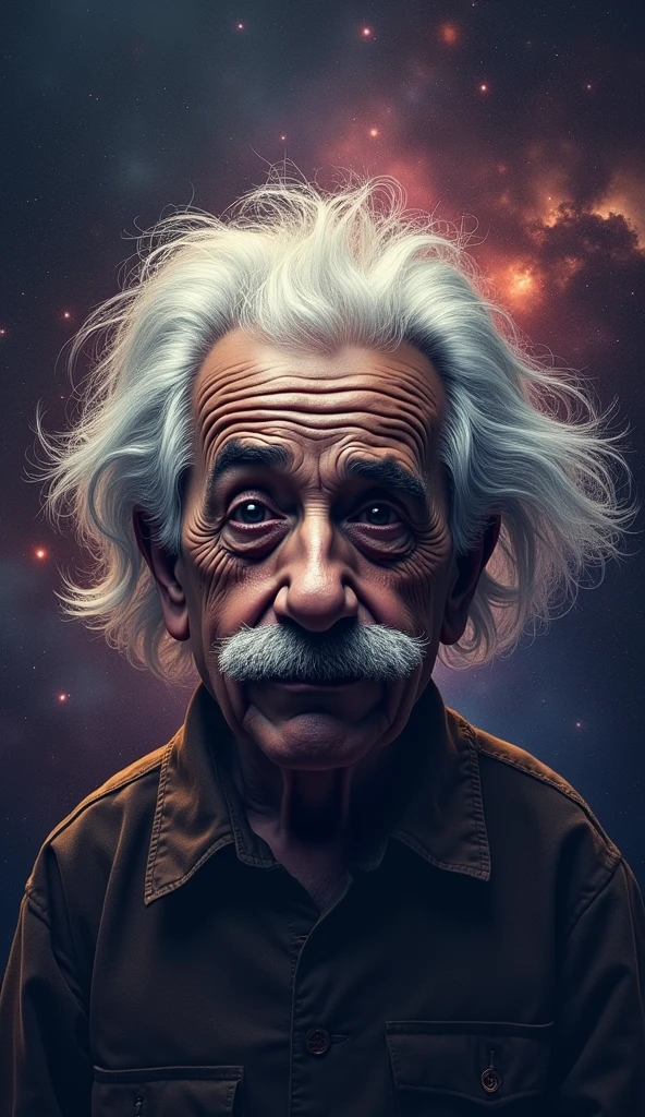 Logo " endless ", Illustration of human stupidity and greed, Einstein&#39;s deformed image, background galaxy, Black Hole, Graphics CG Digital Artwork