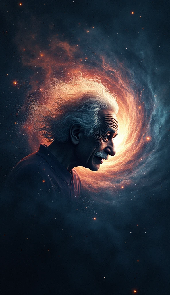 Logo " endless ", Illustration of human stupidity and greed, Einstein&#39;s deformed image, background galaxy, Black Hole, Graphics CG Digital Artwork