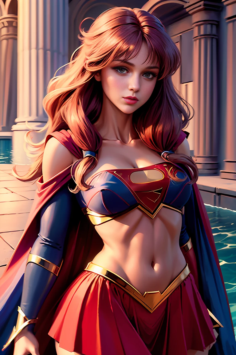 Supergirl, louro, cabo, Em Nova Iorque, corpo sexy, w1tch3r1c4rd,  olhos azuis brilhantes, sensual dynamic pose, traje super sexy .