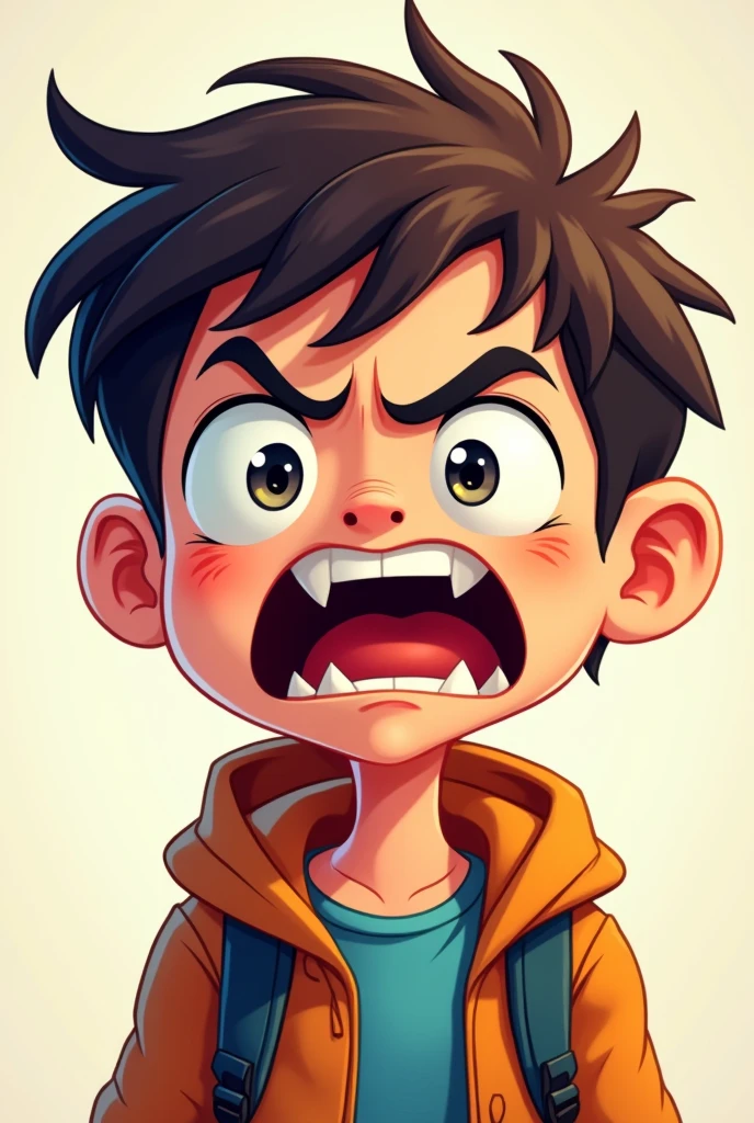 Cartoon face of a programmer boy screaming for profile pic eye catchy 