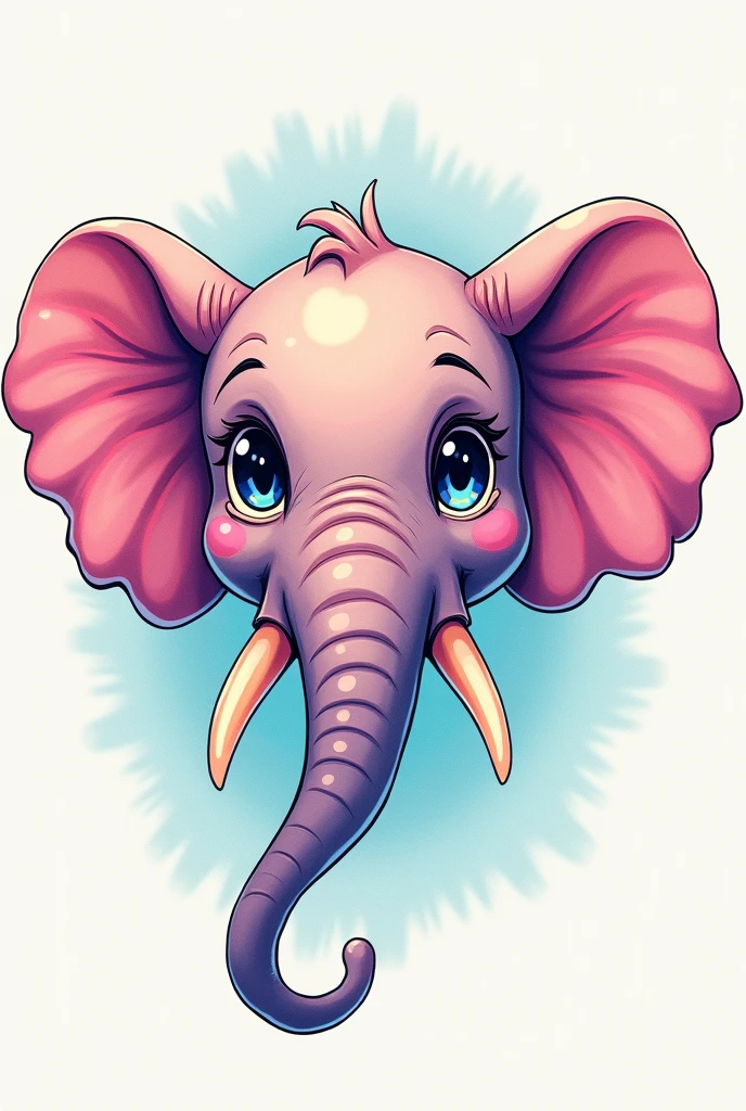 Create a 45 degree portrait of an elephant’s head in a cute anime vibrant color-drawing style
