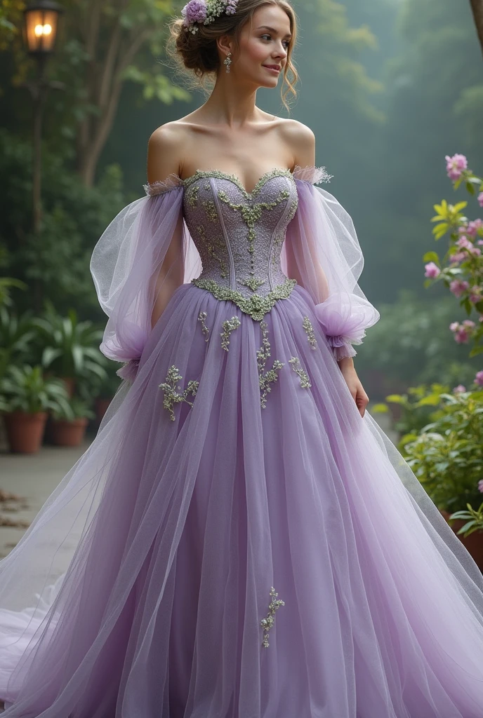 Fantasy dress for a queen alluding to the department of Boyaca Colombia with orchids