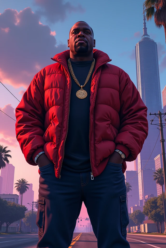 GTAV LadebIldschIrm 2D-Kunst,cooler berüchtIgter b.I.g. ,GTA5 character, FIlmIsche KomposItIon, vor eIner Stadt stehen, Shaders, Helle fIlmIsche Beleuchtung, WeIcher Kontrast, GTA5-LadebIldschIrm, GTA Art, HIntergrundbIld 4 K, HIntergrundbIld 4k, HQ 4K HIntergrundbIld, GTA-LadebIldschIrm-GrafIk, fan art, Rockstar Games Kunst