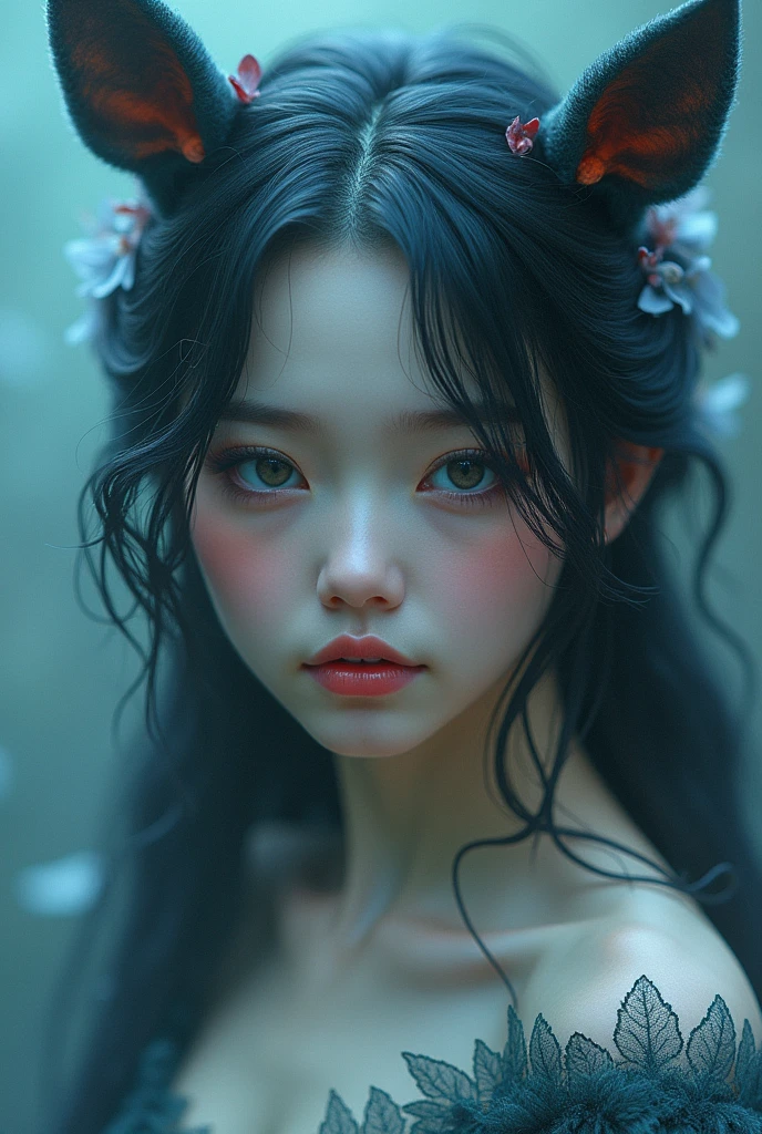 ((masterpiece, best quality)), ((1girl)), horse ears, portrait, detailed face, beautiful detailed eyes, beautiful detailed lips, extremely detailed face, long eyelashes, fantasy, ethereal, surreal, dreamlike, glowing skin, mystical, magical, soft lighting, vibrant colors