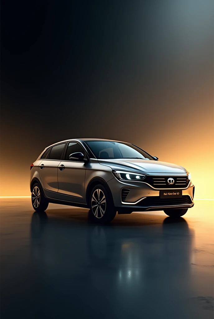 Tata Tigor electric car poster with black and light golden ligth on right and left side outside background
Without written text side view