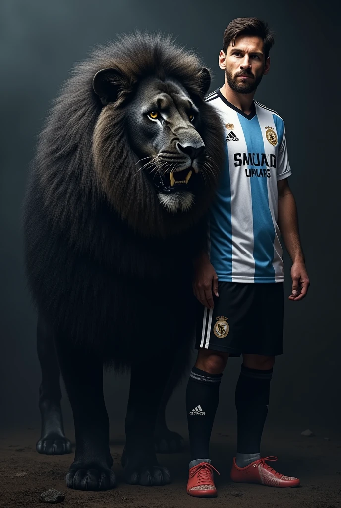 Messi with a black lion.