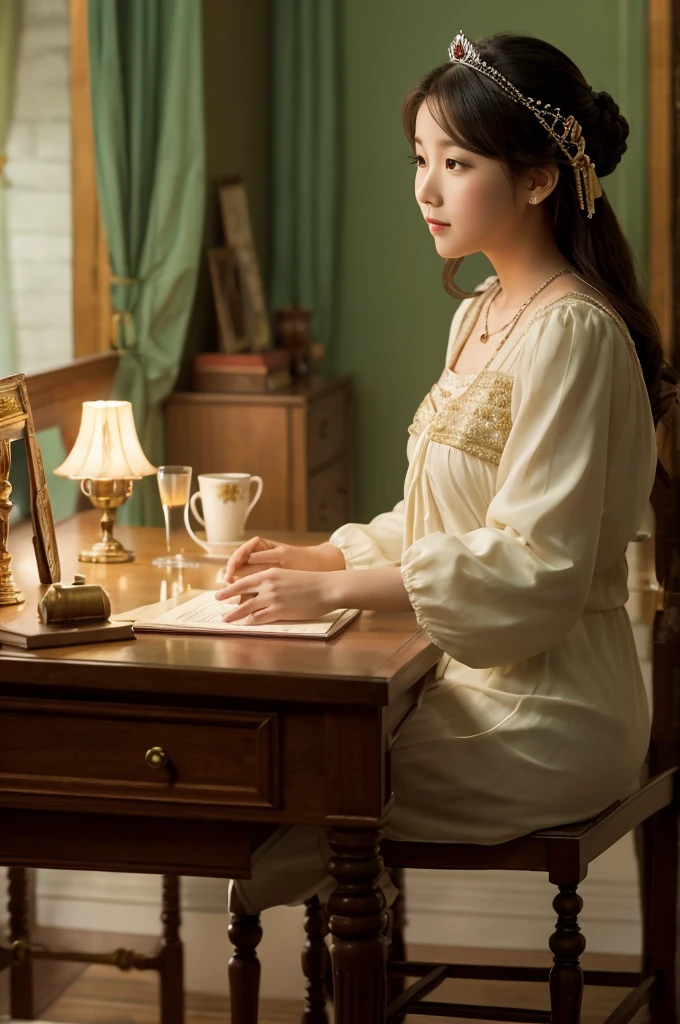 The scene where the princess is seated on a desk