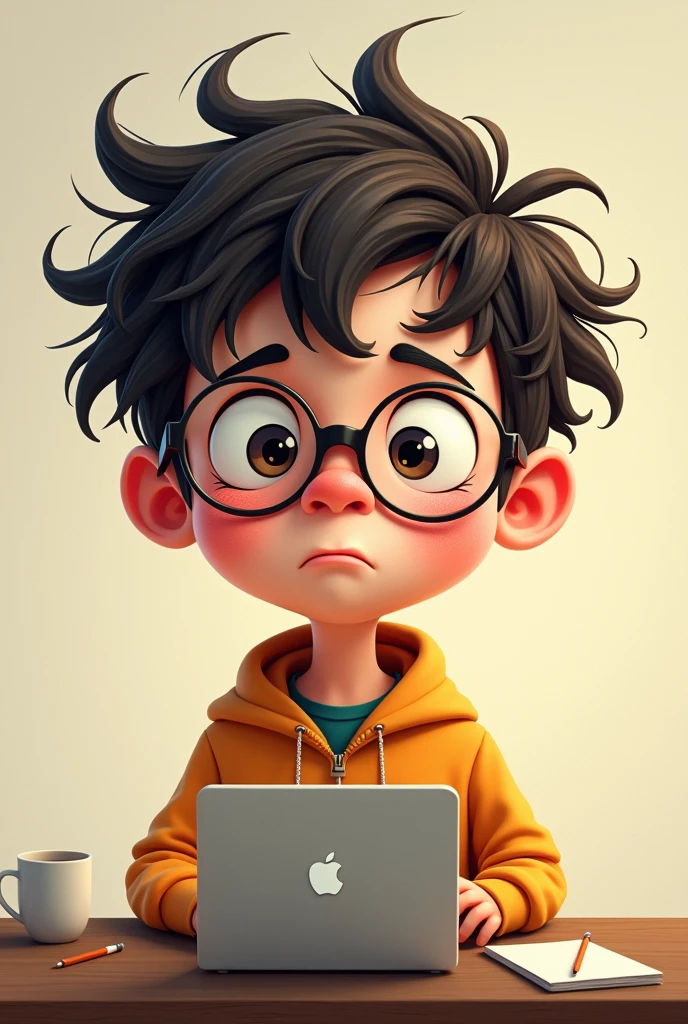 Cartoon face of a programmer boy funny and boring for profile pic eye catchy
