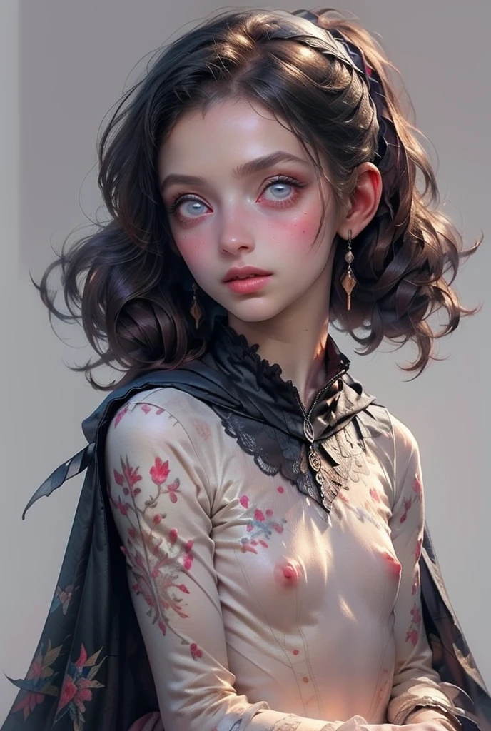 ((best quality)), ((masterpiece)), (detailed), perfect face (((masterpiece, of the highest quality, super detailed))), hand drawn style, hand painted style, watercolour, sketch, a knight, white background, plain background, Bloodborne inspired, tatty Bloodborne attire, occult aesthetic, occult, tatty red and white clothing detailed and intricate steampunk and detailed gothic (with a hood), long coat, Complex laced boots, Fluttering lace flared long knee length dress with frilly petticoats, long dress, knee length dress, pleated petticoats, lolita, petticoats gothic lolita aesthbeautiful small breasts, (((flat c1))), (((( Highly detailed face))), small thin nose, Small thin lips mouth, (((Very sharp focused eyes))), Very large slit precision pale grey eyes that shine like jewels. (looking here), (resolved expression), (resolute expression), ((dark hair)), ((long ponytail, thick ponytail, heavy ponytail)), very long eyelashes, white background, Very dramatic and cinematic lighting, tatty damaged old red and white clothing, full body, whole body, body, ((NSFW))