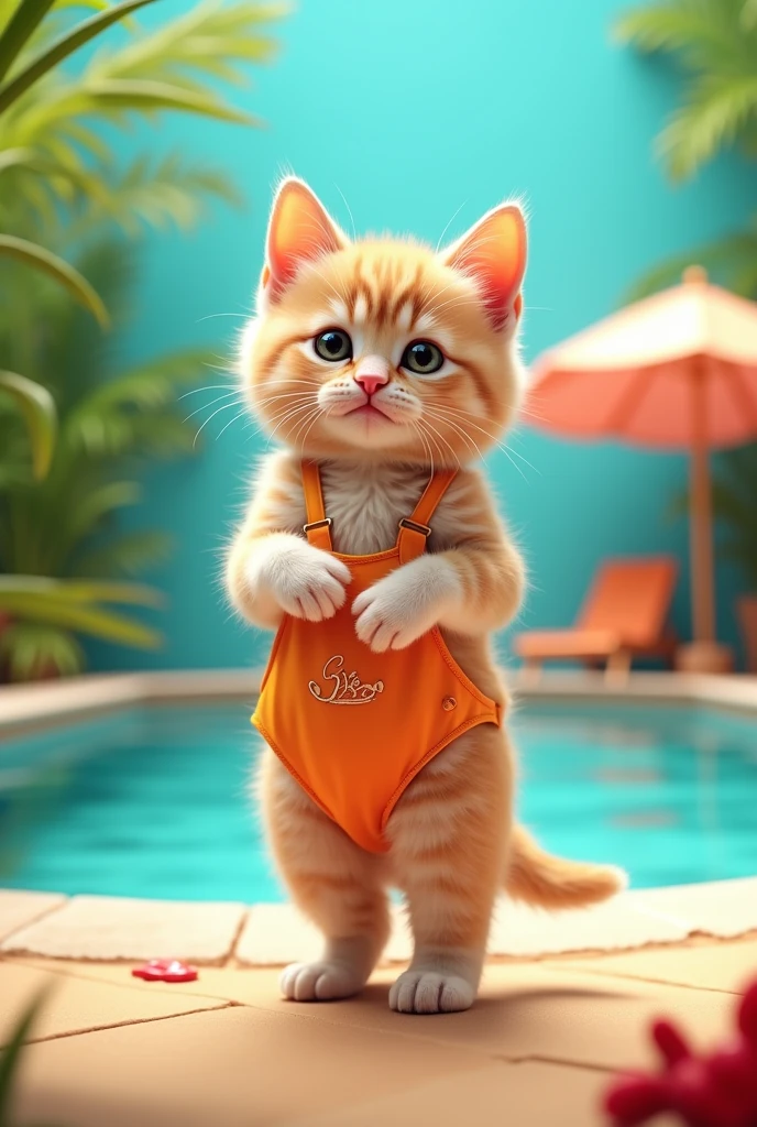 Swimwear kitten upright