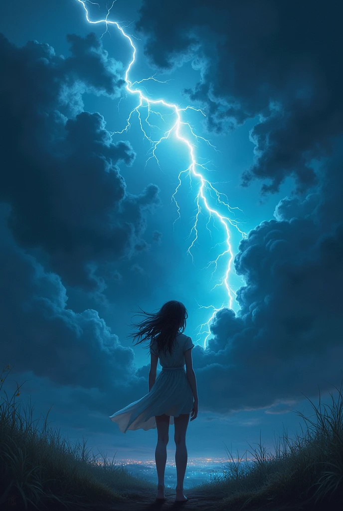 Night Sky、Lightning on the side、Girl Standing Up、