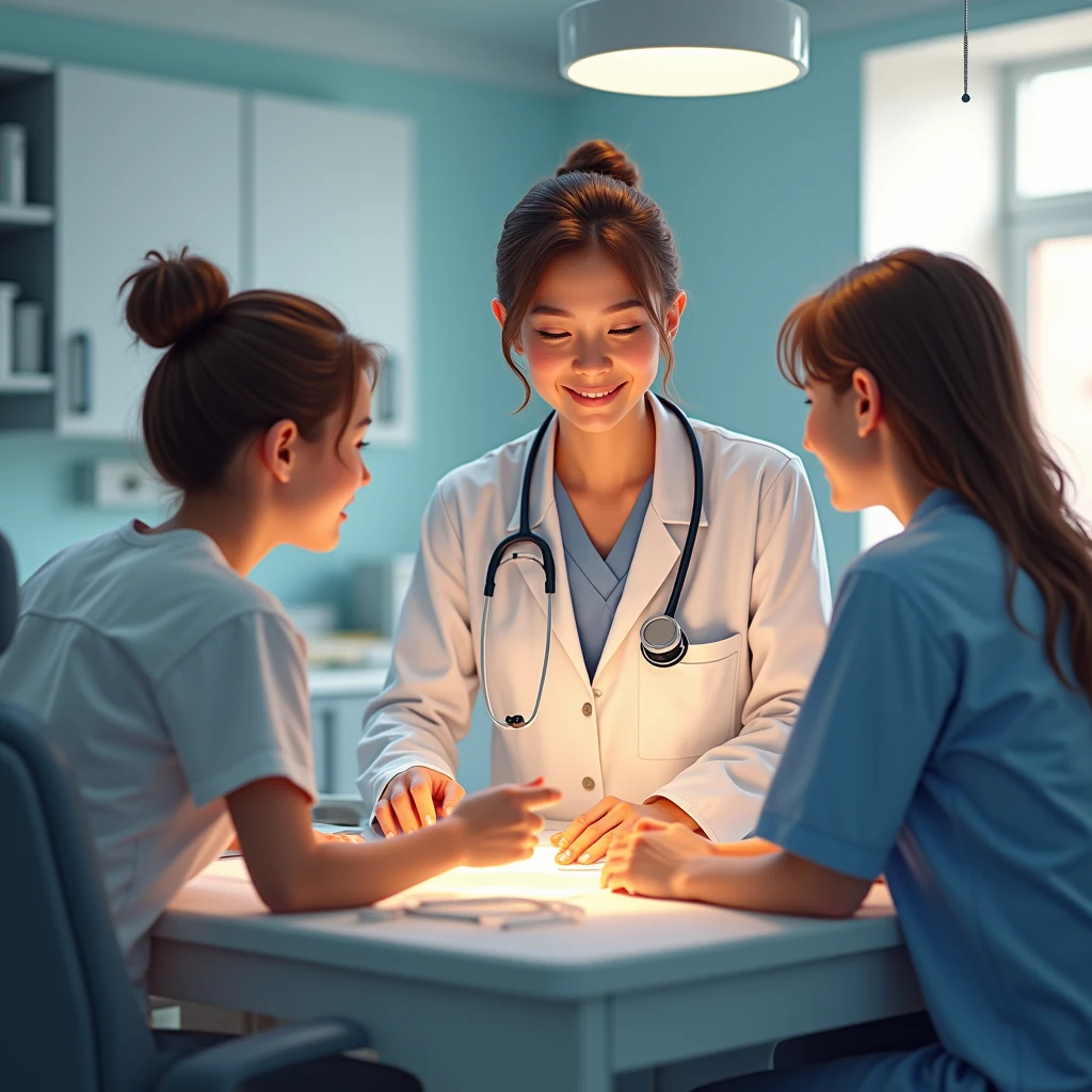 Beautiful doctor taking care of patients