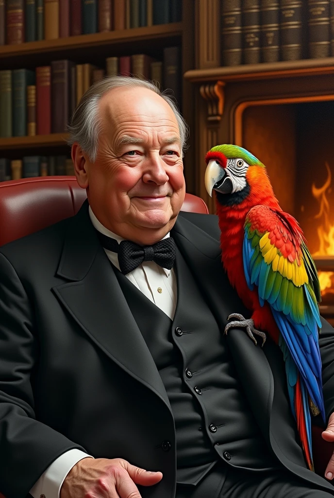 Winston Churchill with his parrot 