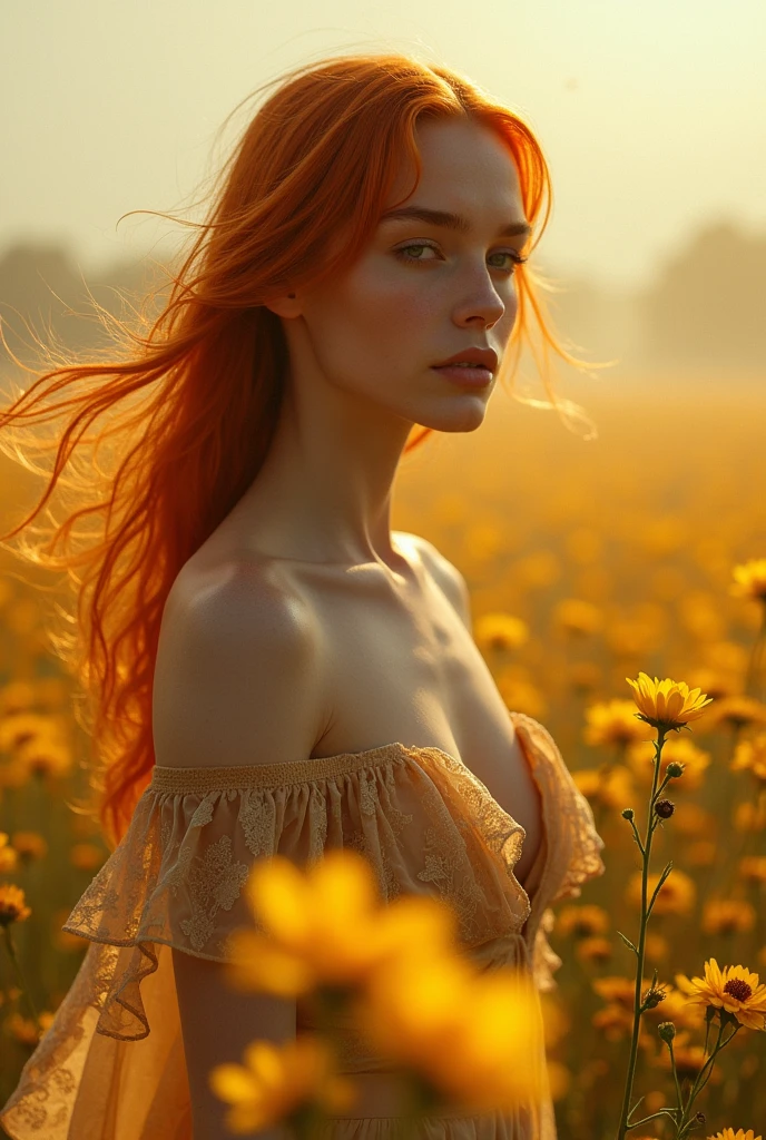 美しいvampire、Gaze, Hair blowing in the wind, Orange Hair、vampire、Golden flower field、Blooming、Wheat skin、Sunburn、
Vampire、beige lace dress、Light、Beautiful and elegant、
One person, Anatomically correct, Winner of numerous awards, Textured skin, Water Drop、血に飢えたVampire、Boys Jeans