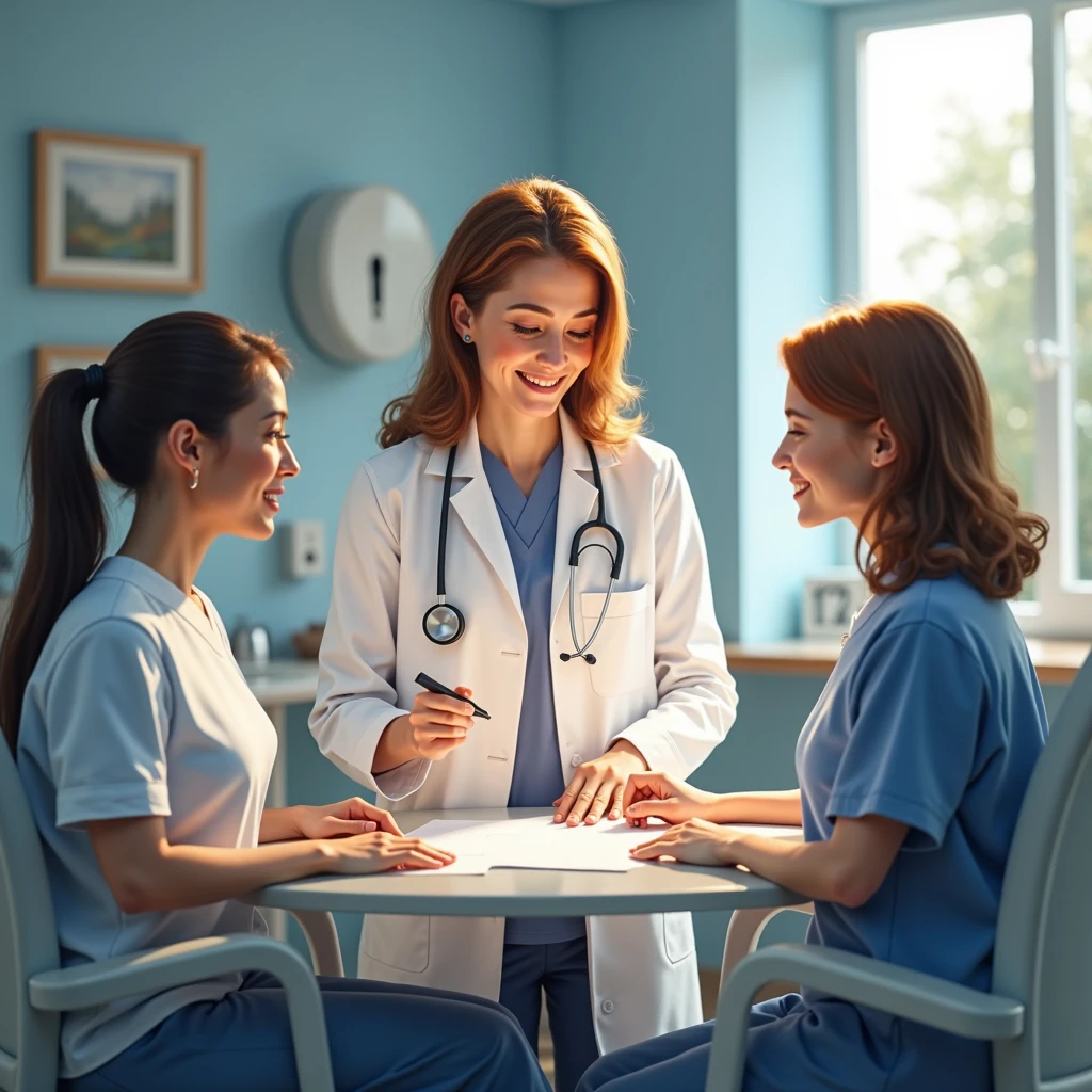Beautiful doctor taking care of patients