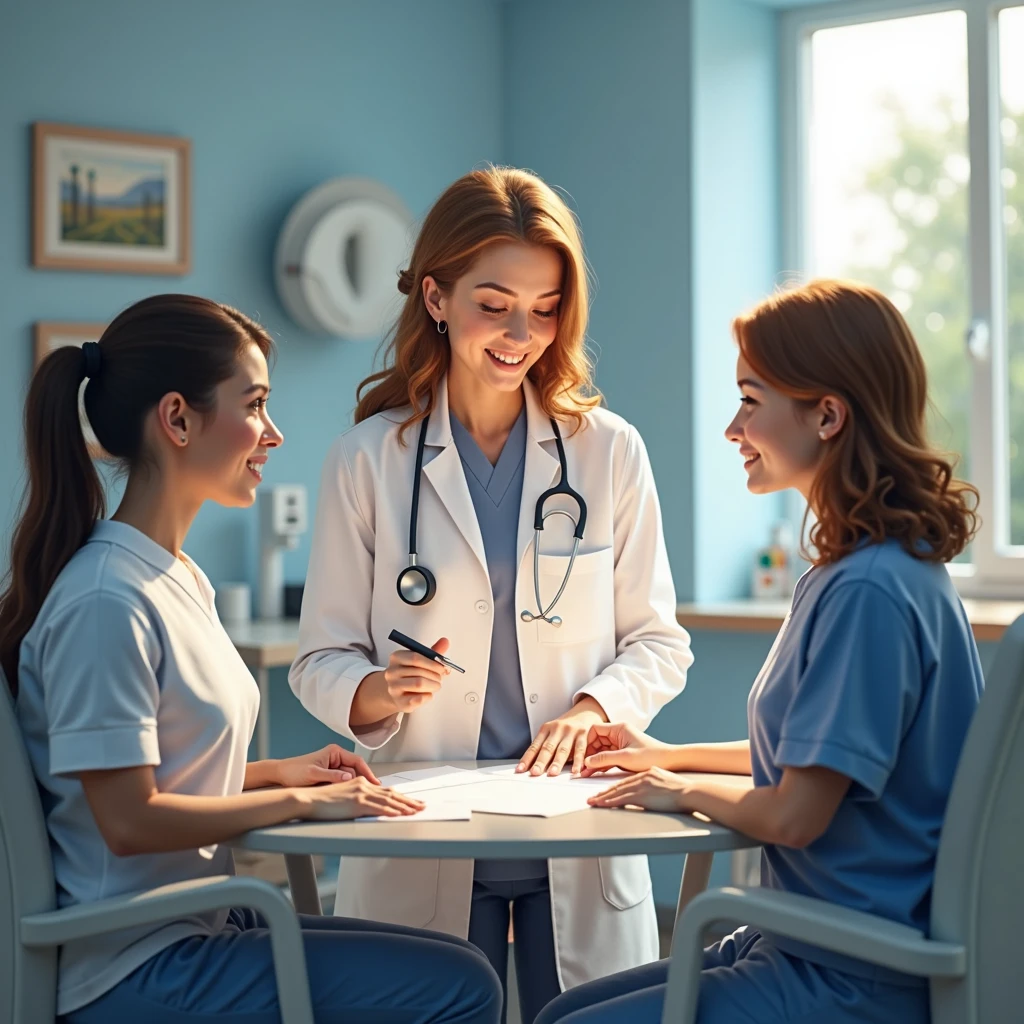 Beautiful doctor taking care of patients