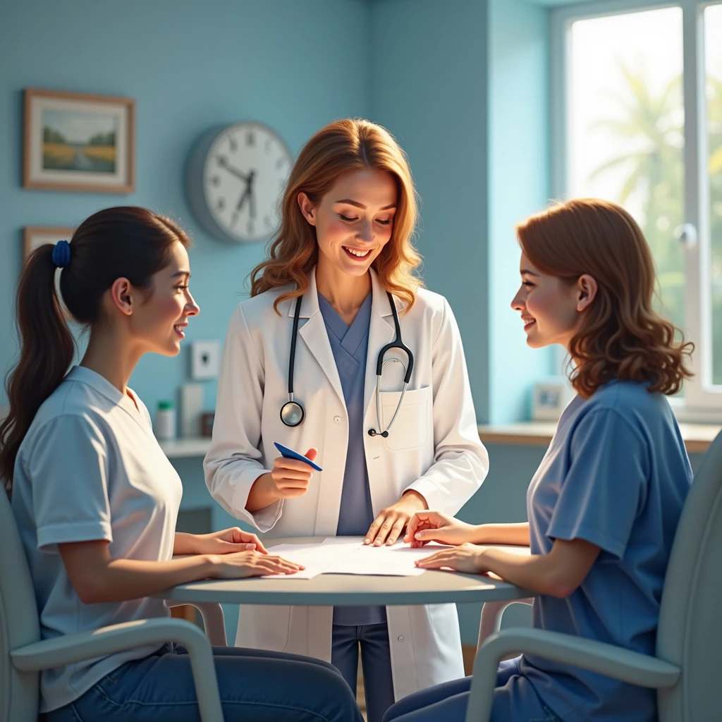 Beautiful doctor taking care of patients