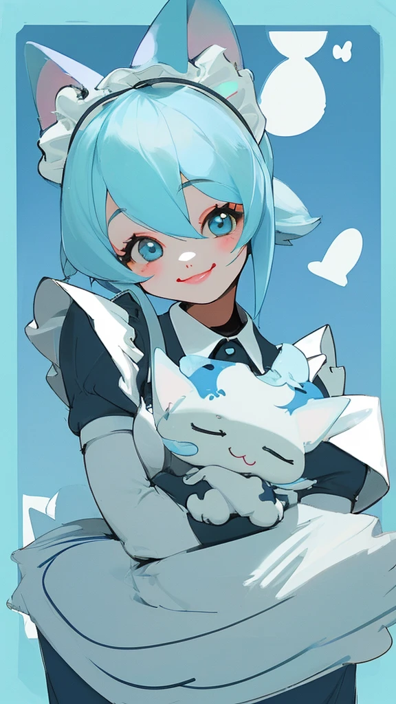 Cute Girls Light Blue Animal Maid Smiling at me