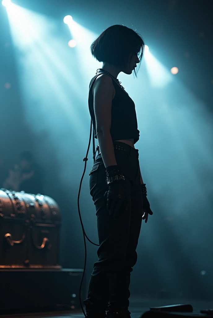 A chest big enough to hold a penis、Alice Hirose、Female vocalist with short bob hair、Metal Band、Solo artist、live house、Lots of stage smoke、