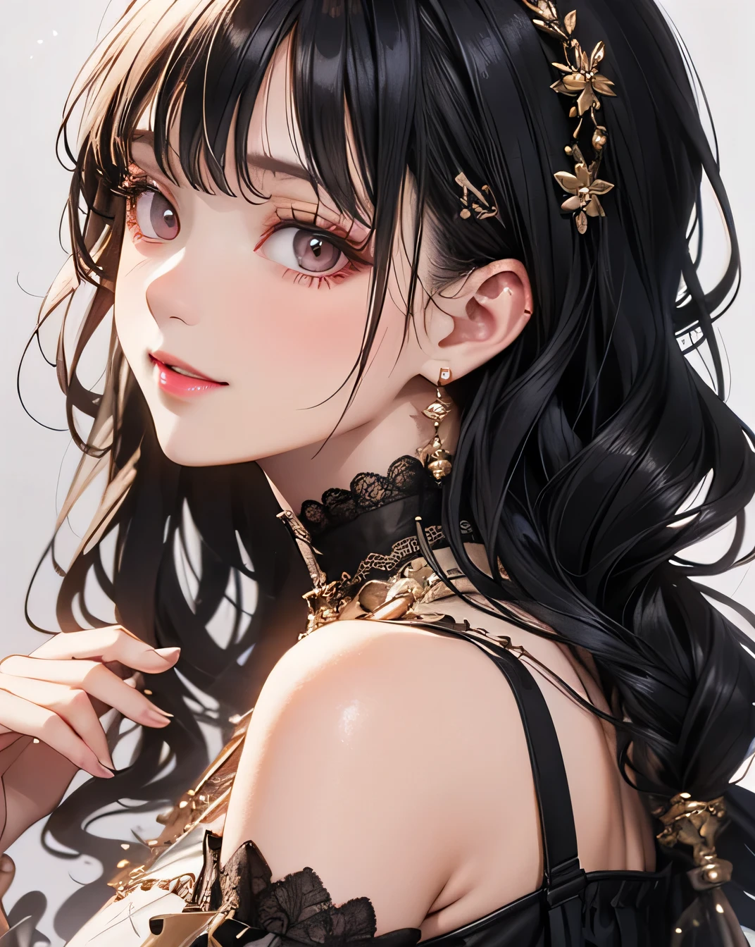 smile, Black Hair, Delicate face, To the audience:, masterpiece, Highest quality, Super Fine, Best Shadow , Disney Style, Best lighting , Cinematic Light , Light skin