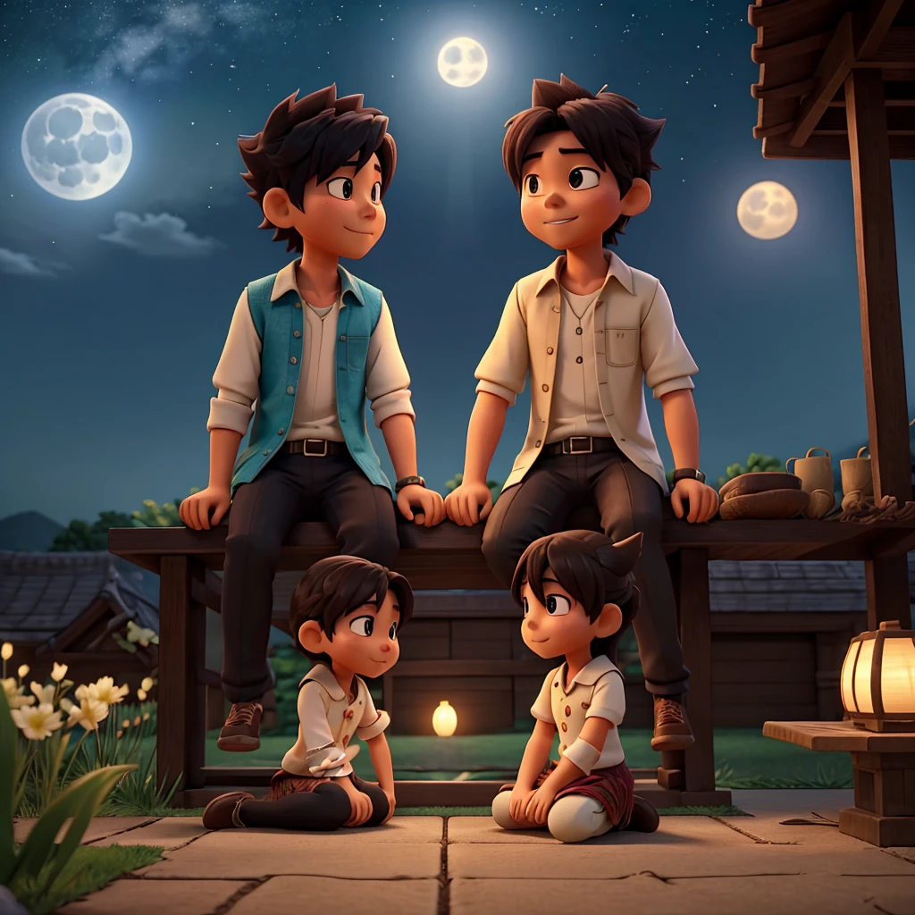 Koji and Shin meet for the first time after being separated for many years. The hidden feelings and memories that remain in their hearts come to light again as they sit and talk under the moonlight.