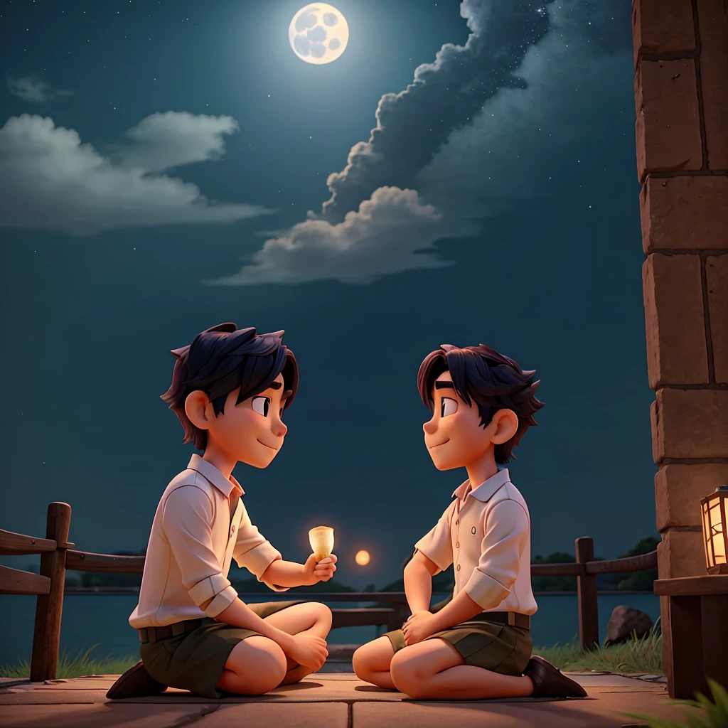 Koji and Shin meet for the first time after being separated for many years. The hidden feelings and memories that remain in their hearts come to light again as they sit and talk under the moonlight.