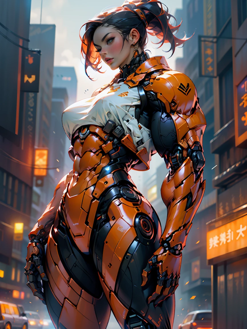Cinematic, hyper-detailed, and insanely detailed, this artwork captures the essence of megan fox with breathtaking beauty. The color grading is beautifully done, enhancing the overall cinematic feel. Unreal Engine brings her anatomic cybernetic muscle suit to life, appearing even more mesmerizing. With the use of depth of field (DOF), every detail is focused and accentuated, drawing attention to her eyes and the intricate design of the anatomic cybernetic muscle suit . The image resolution is at its peak, utilizing super-resolution technology to ensure every pixel is perfect. Cinematic lighting enhances her aura, while anti-aliasing techniques like FXAA and TXAA keep the edges smooth and clean. Adding realism to the anatomic cybernetic muscle suit, RTX technology enables ray tracing. Additionally, SSAO (Screen Space Ambient Occlusion) gives depth and realism to the scene, the girl's anatomic cybernetic muscle suit become even more convincing. In the post-processing and post-production stages, tone mapping enhances the colors, creating a captivating visual experience. The integration of CGI (Computer-Generated Imagery) and VFX (Visual Effect brings out the anatomic cybernetic muscle suit's intricate features in a seamless manner. SFX (Sound Effects) complement the visual artistry, immersing the viewer further into this fantastic world. The level of detail is awe-inspiring, with intricate elements meticulously crafted, the artwork hyper maximalist and hyper-realistic. Volumetric effects add depth and dimension, and the photorealism is unparalleled. The image is rendered in 8K resolution, ensuring super-detailed visuals. The volumetric lightning adds a touch of magic, highlighting her beauty and the aura of her anatomic cybernetic muscle suit in an otherworldly way. High Dynamic Range (HDR) technology makes the colors pop, adding richness to the overall composition. Ultimately, this artwork presents an unreal portrayal of a super muscled cybernetic female android