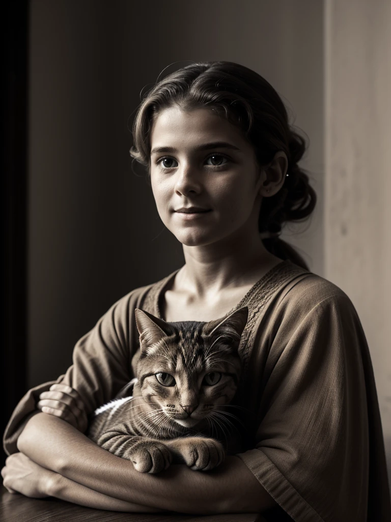 male,female,child,Foreigners,French,old,Sepia,era,young,whole body,Life-size,Classic,family,Head to foot、Cat