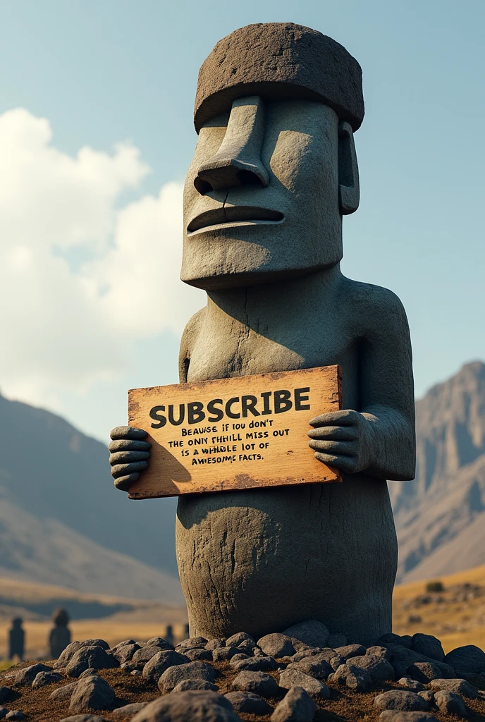 Make moai stone hold a sign which says subscribe beacuse if you don't the only thing you will miss out is a whole lot of awsome facts