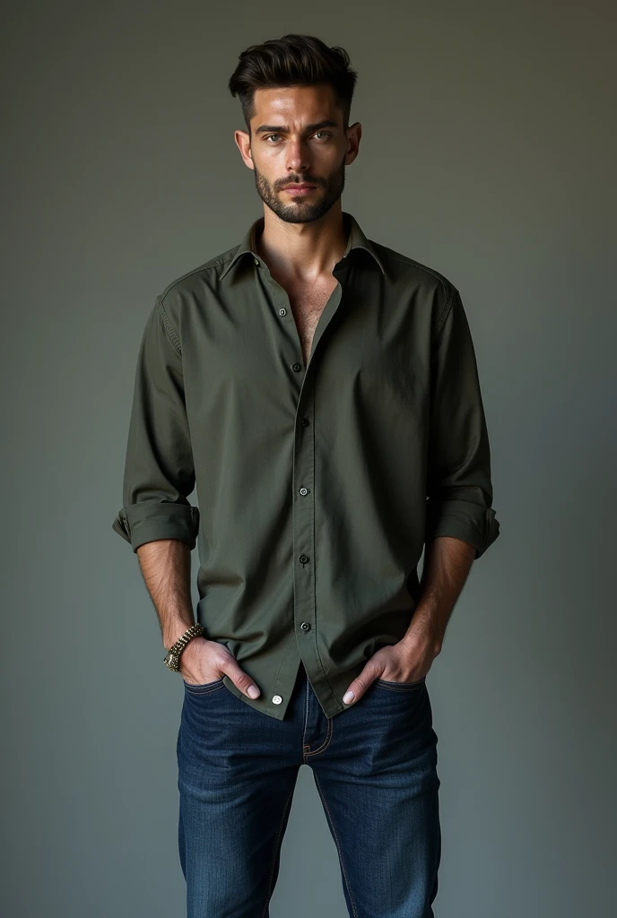 Tall man, Caucasian skin, asymmetrical face, Characteristics, você sabe as Characteristics do ator Nick Bateman, standing, wearing a ranca blouse, e jeans