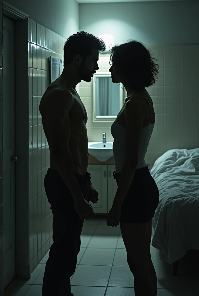 bathroom and bed image, emphasis on direct confrontation