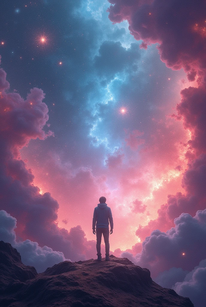 A man lost in colour full galaxy
