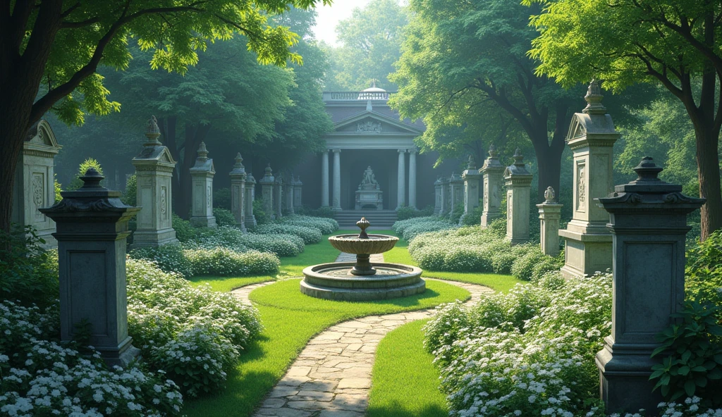 a cemetery with a garden
